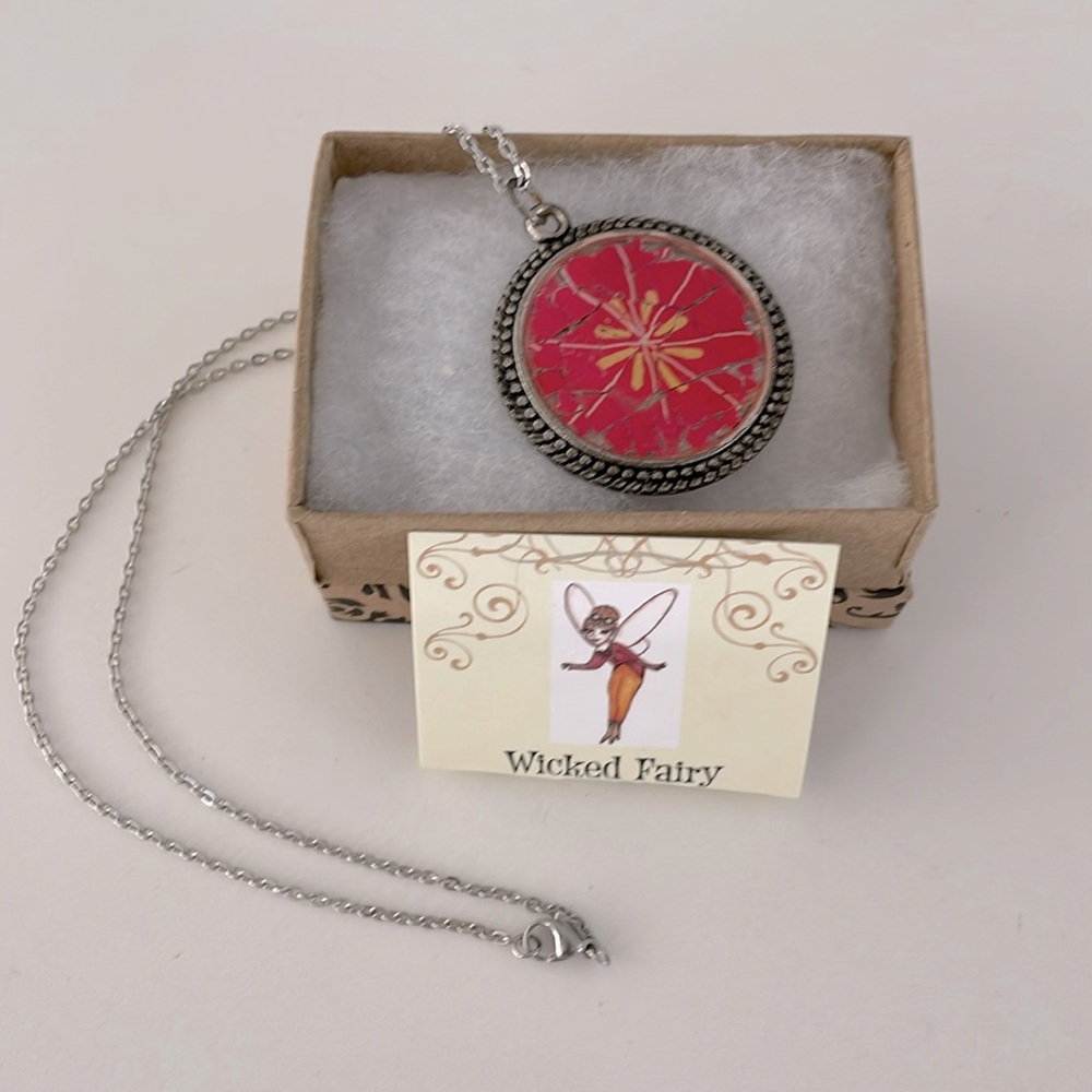 NWOT Ukrainian Easter egg shell encased in jewelry necklace - yellow/white/pink